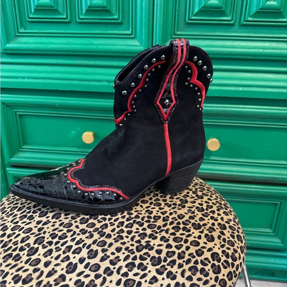 Vaneli Black and Red Ankle Booties with Lace-Up Design - Picture 3 of 5